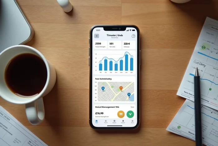 Vue de dessus d'un smartphone affichant le tableau de bord de l'application MyPizzadoor pour la gestion des distributeurs automatiques