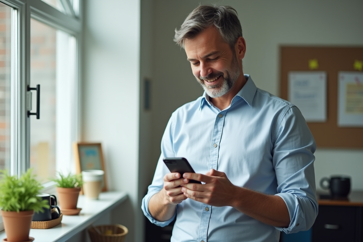 Enseignant vérifiant un message dans la salle du personnel