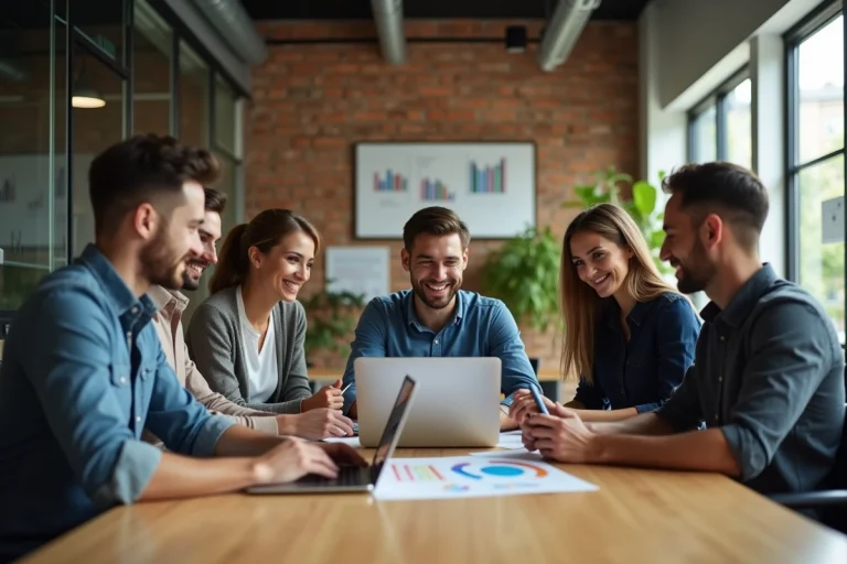 Groupe de professionnels autour d'une table en réunion
