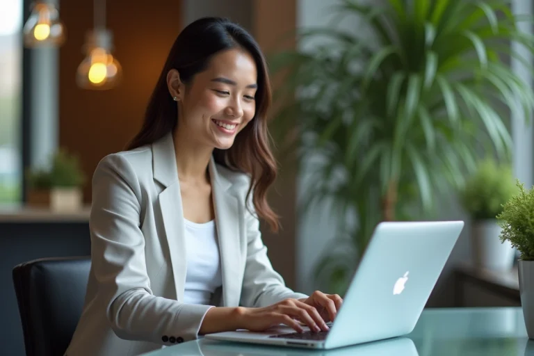 Jeune femme professionnelle analysant des données sur un ordinateur