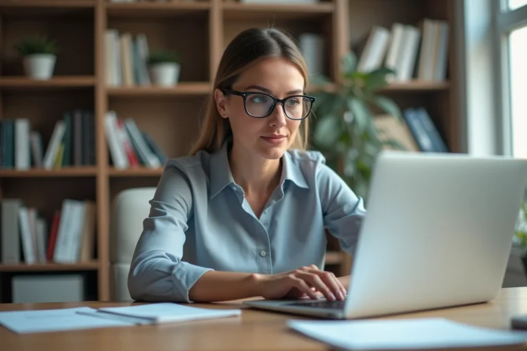 Femme travaillant sur son ordinateur pour la paie en ligne