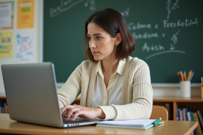 Femme en classe utilisant un ordinateur portable