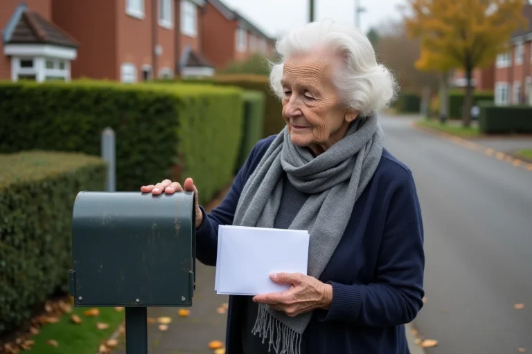 Femme âgée déposant des lettres dans une boîte aux lettres