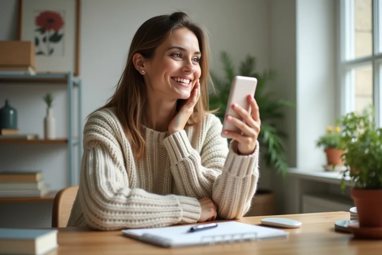 Femme appliquant une creme visage dans un cadre cosy