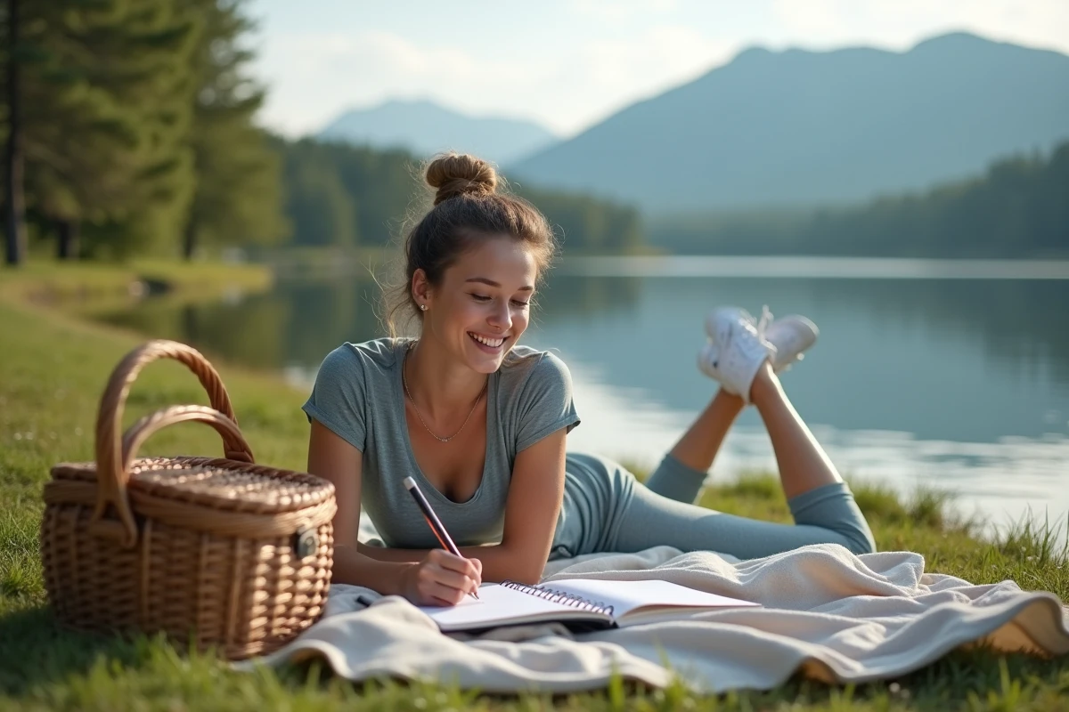 Jeune femme dessine au bord d