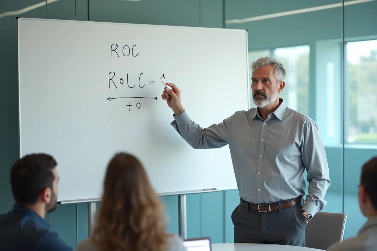 Homme d âge moyen dessine la formule ROC en réunion