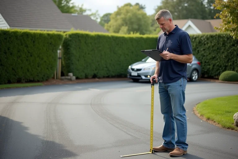Homme mesurant la largeur d'une aire de turnaround extérieure