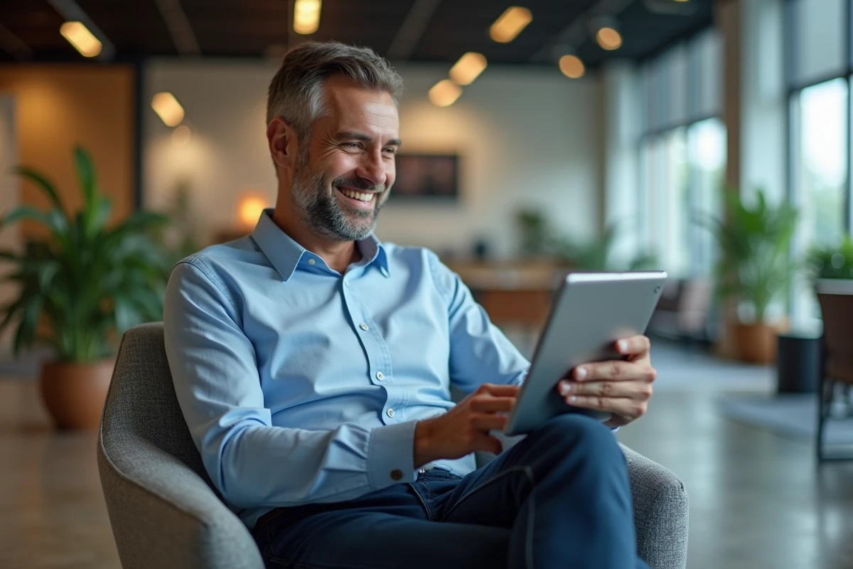 Homme d affaires utilisant une tablette dans un espace professionnel