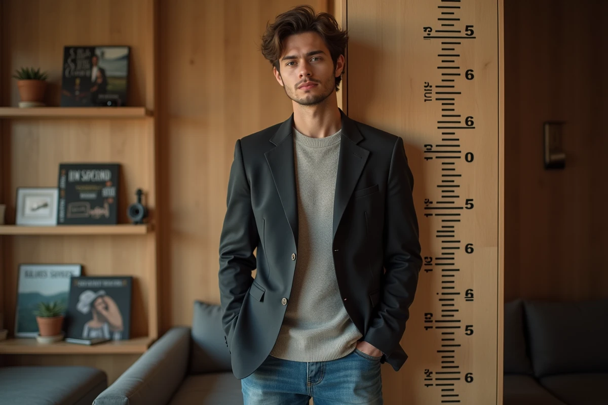 Jeune homme en studio avec un tableau de mesures et ambiance musicale